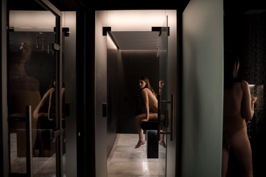 A person sitting in an infrared sauna 