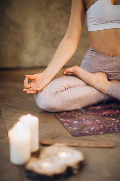  A woman doing yoga. 